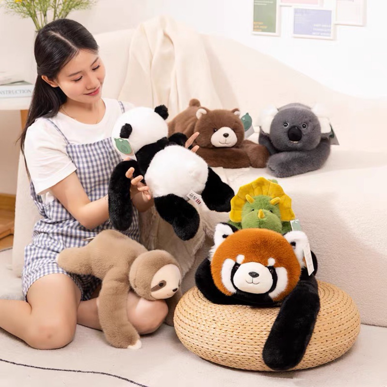 Peluche Panda, Koala, Paresseux, Dinosaure, Ours et Petit Panda – Cadeau Enfant Jouet Doux en Peluche